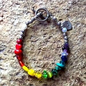BRACELET Rainbow Jewelry colored beads silver tone mixed metal Love is Love